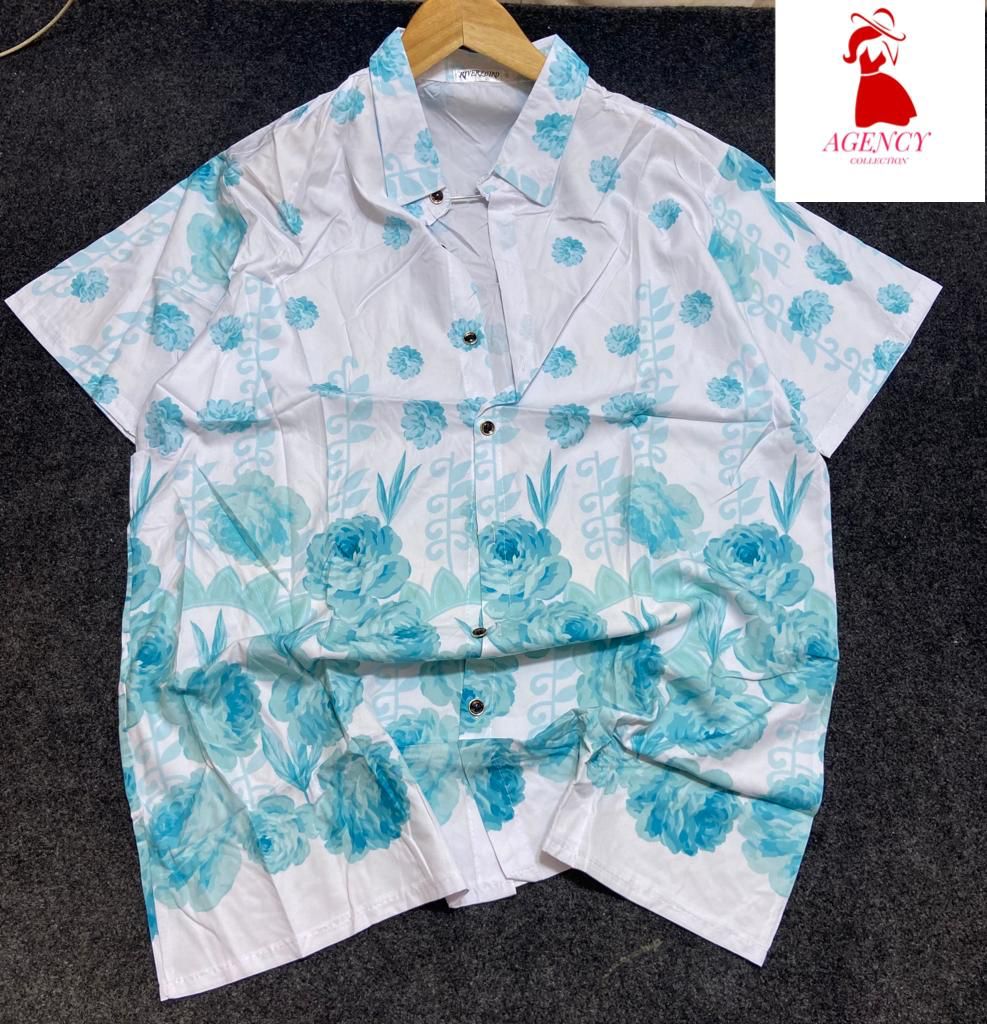 mimahs fashion place - white and blue pattern shirt
